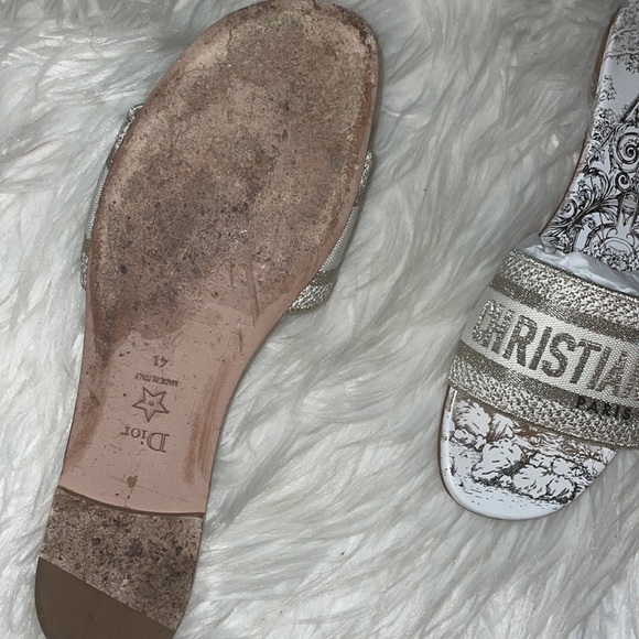 DWAY SLIDE White and Gold-Tone Cotton Embroidered with Dior Daw Stelle Embr - Picture 5 of 7